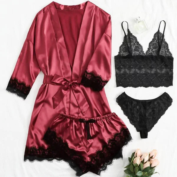 4 Pcs/Set Lace Satin Shawl Pajamas