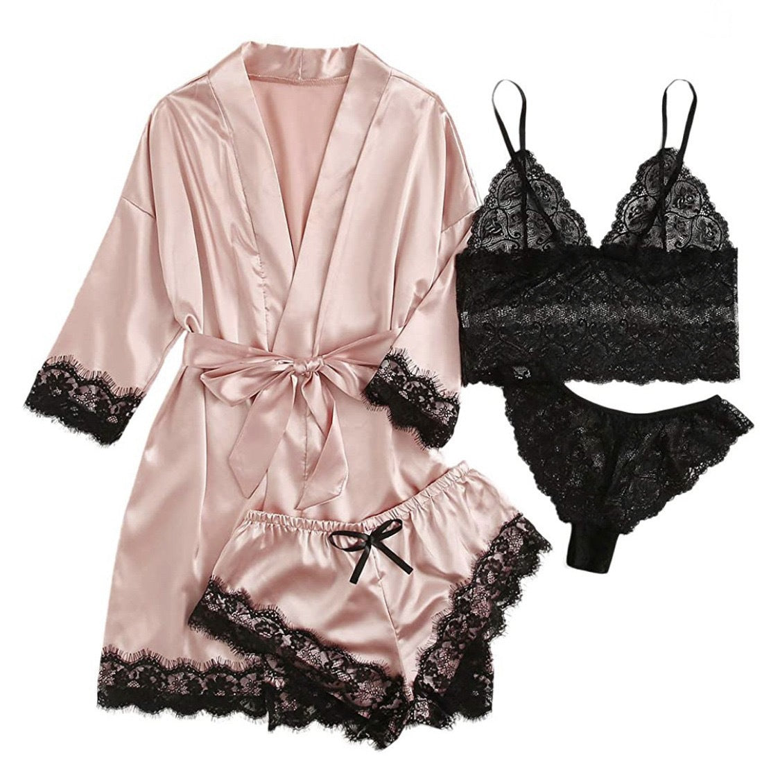 4 Pcs/Set Lace Satin Shawl Pajamas