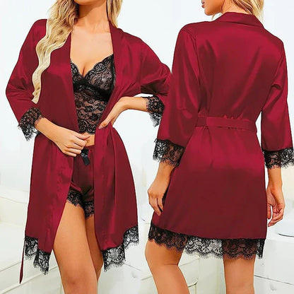 4 Pcs/Set Lace Satin Shawl Pajamas