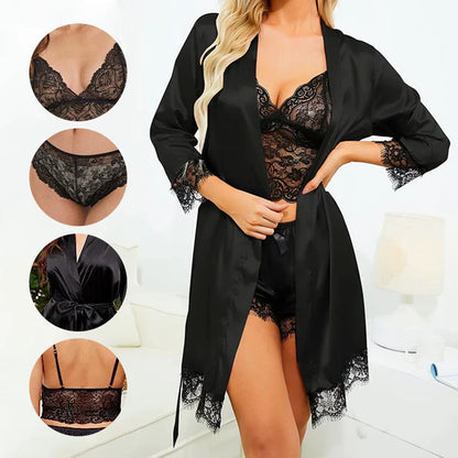 4 Pcs/Set Lace Satin Shawl Pajamas